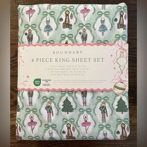 King Sheet Set in Mint Nutcracker Print - 4 Piece